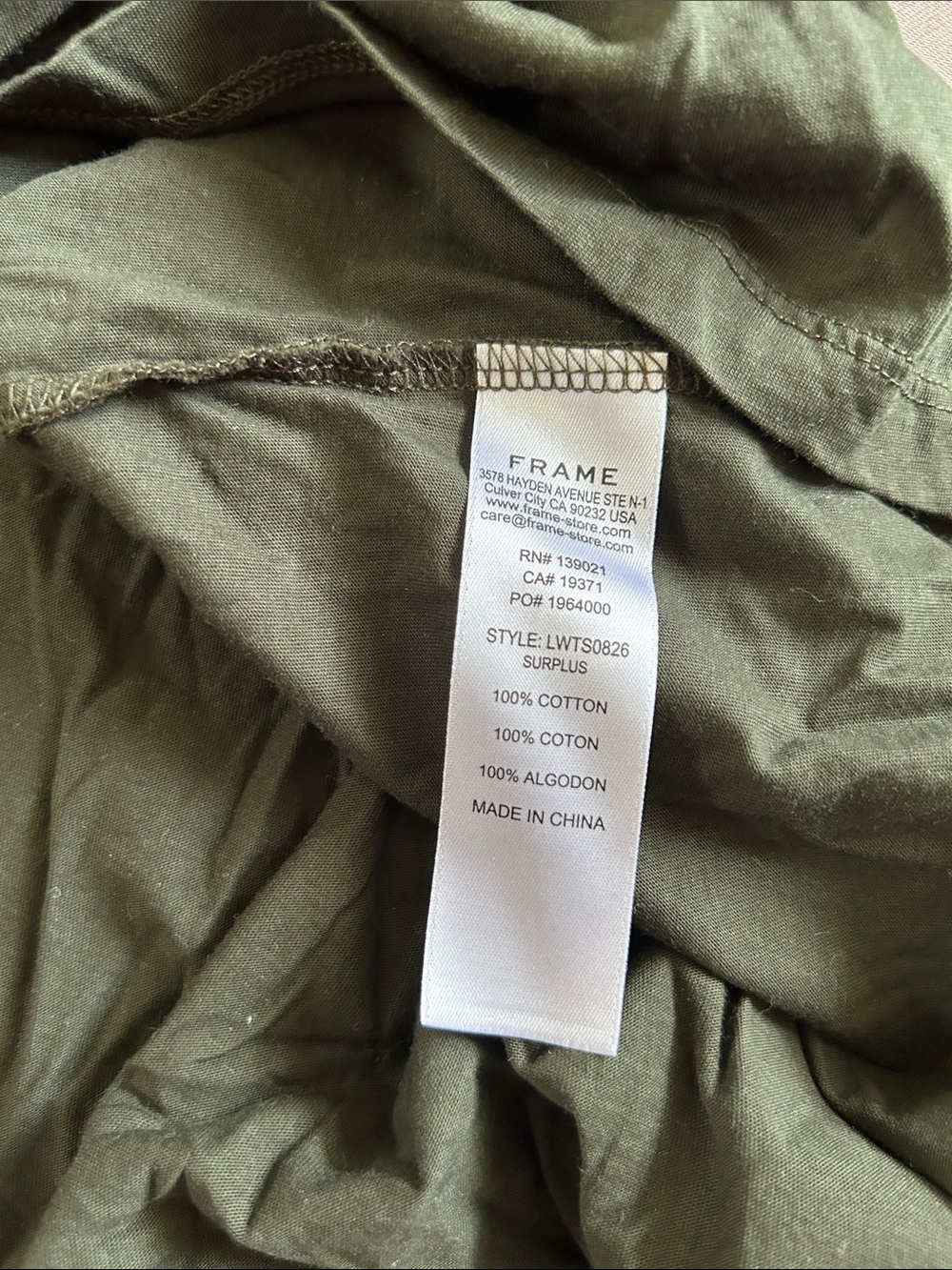 Frame Denim women V-Neck Tee in Olive - Picture 3 of 3